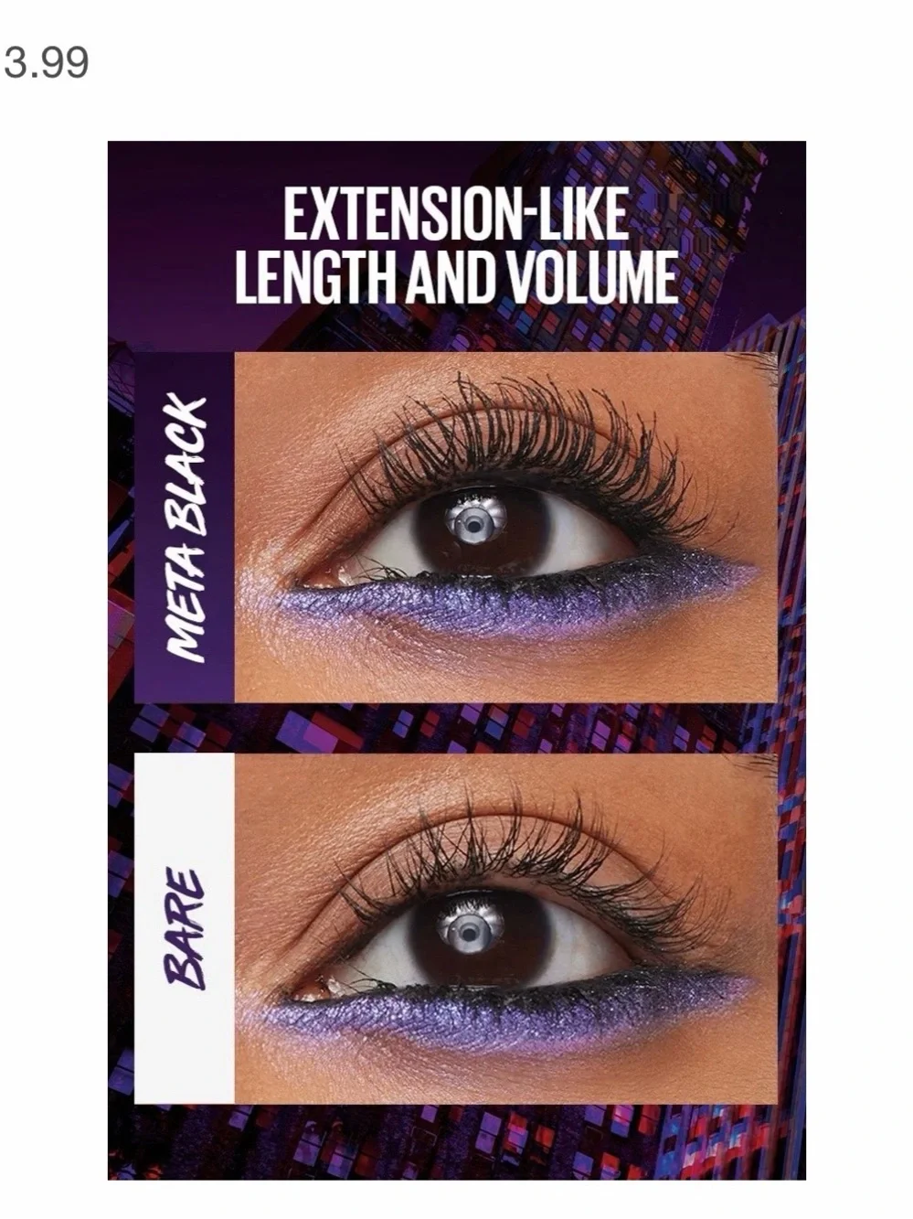 Lot of 3 - Maybelline Falsies SURREAL Extension Washable Mascara-Meta Black #165